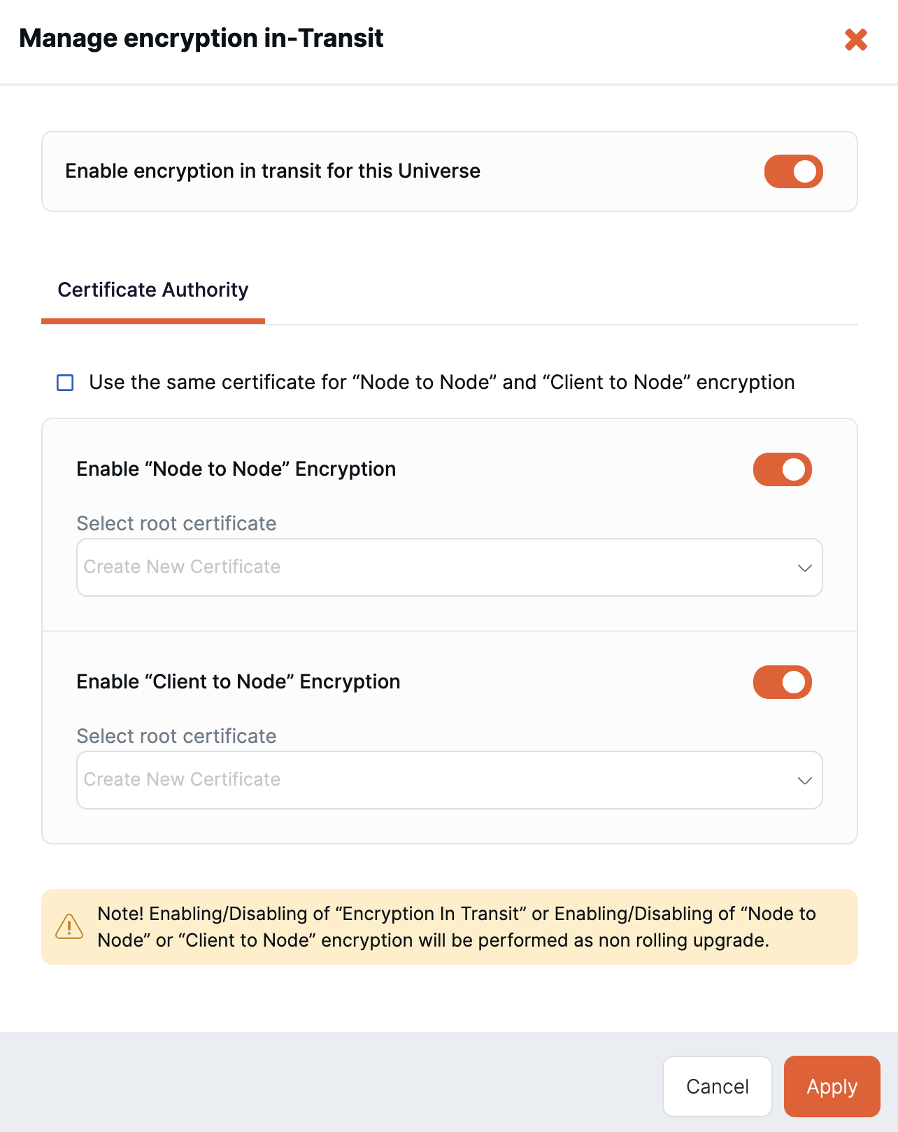 Enable encryption in transit